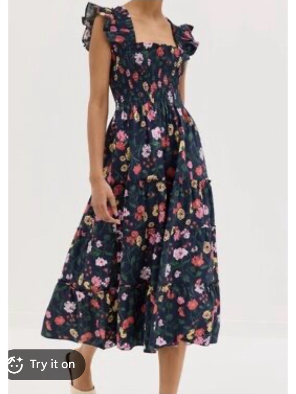 Floral Square-Neck Midi Dress in Navy - Picture 1 of 6